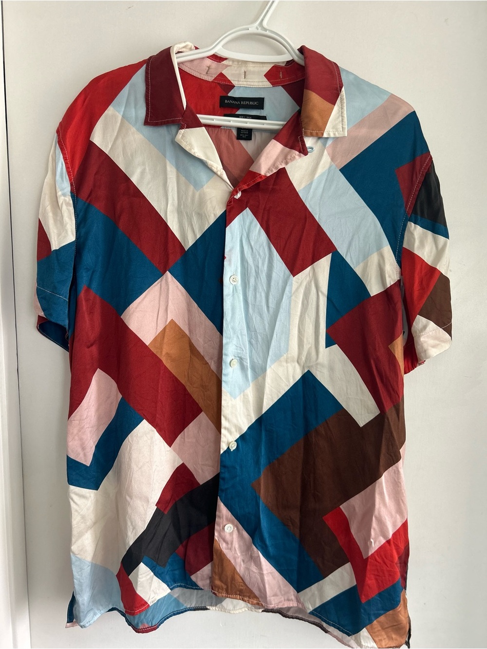 Banana Republic Casual Geo-Print Button-Up Shirt - Red, Blue, Brown, Pink, Cream